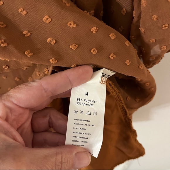 LYANER Women' Swiss Dots Square Neck Ruffle Hem Short Sleeve Elegant Mini Dress - Picture 10 of 13